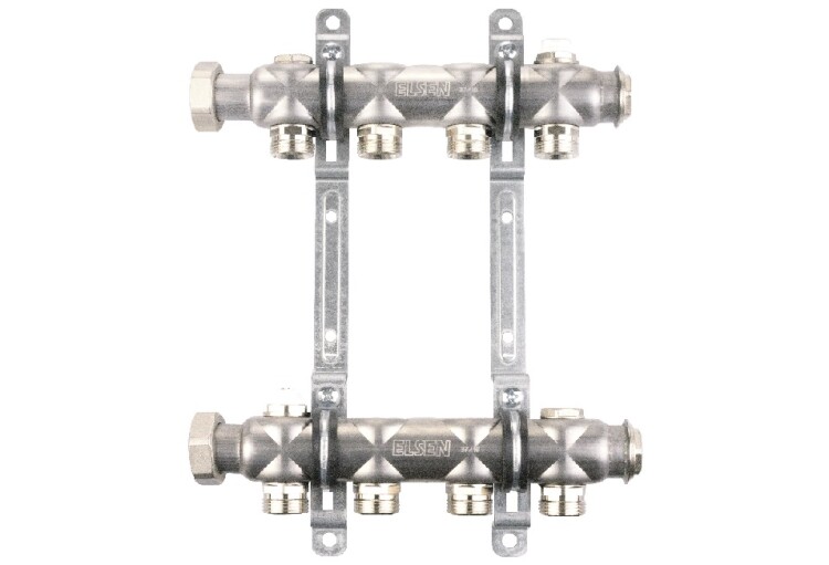 Коллекторная группа, 1", 11 контуров, размер отвода-3/4", без вентилей и расходомеров, нержавеющая сталь