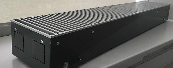 Конвектор, EKQ, 190*110*1000, плавное, роликовая решётка, алюминий, RAL 9005, рамка-алюминий, цвет рамки-RAL 9005