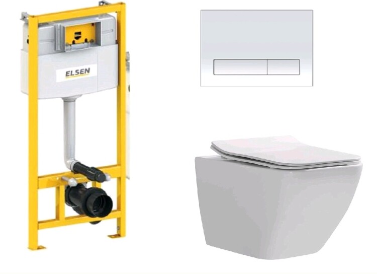 Комплект, ELSEN, E16, унитаз подвесной, шгв 360*530*365 + инсталляция + клавиша смыва, цвет унитаза-белый, цвет клавиши-хром