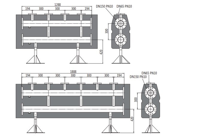 Коллектор на 3 контура DN100 в изоляции  с фланцевыми отводами DN50 PN10
