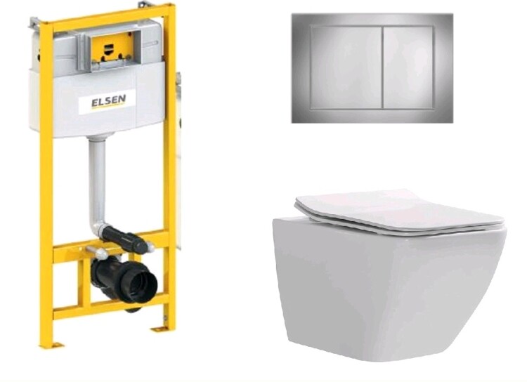 Комплект, ELSEN, E05, унитаз подвесной, шгв 360*530*365 + инсталляция + клавиша смыва, цвет унитаза-белый, цвет клавиши-хром