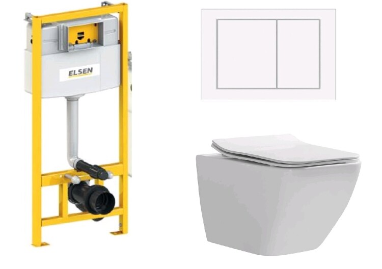 Комплект, ELSEN, E05, унитаз подвесной, шгв 360*530*365 + инсталляция + клавиша смыва, цвет унитаза-белый, цвет клавиши-белый