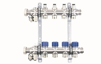 Коллекторная группа, 1", 7 контуров, размер отвода-3/4", с вентилями, нержавеющая сталь