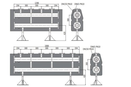 Коллектор на 3 контура DN100 в изоляции  с фланцевыми отводами DN50 PN10