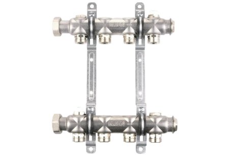 Коллекторная группа, 1", 2 контура, размер отвода-3/4", без вентилей и расходомеров, нержавеющая сталь