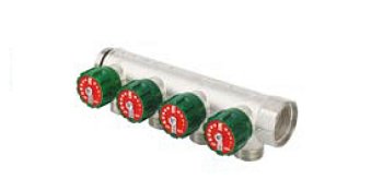 Коллектор модульный, 3/4", 2 контура, размер отвода-1/2" НР ПУ, вентили под 90°, TIN латунь