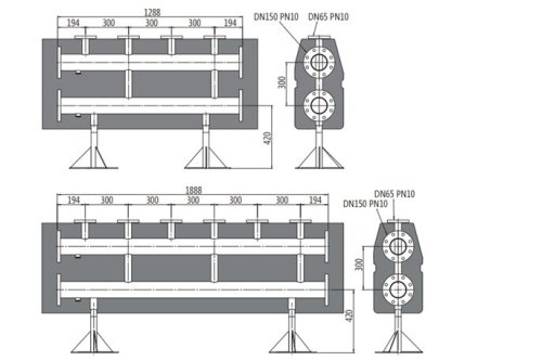 Коллектор на 2 контура DN100 в изоляции с фланцевыми отводами DN50 PN10